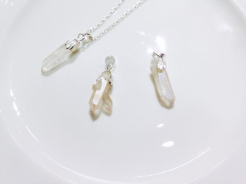 天然石系列_水晶柱原矿Quartz银坠 - 项链 - 宝石 白色