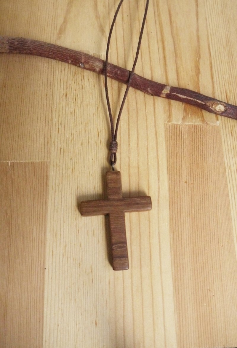 柚木十字架 - 项链 - 木头 咖啡色