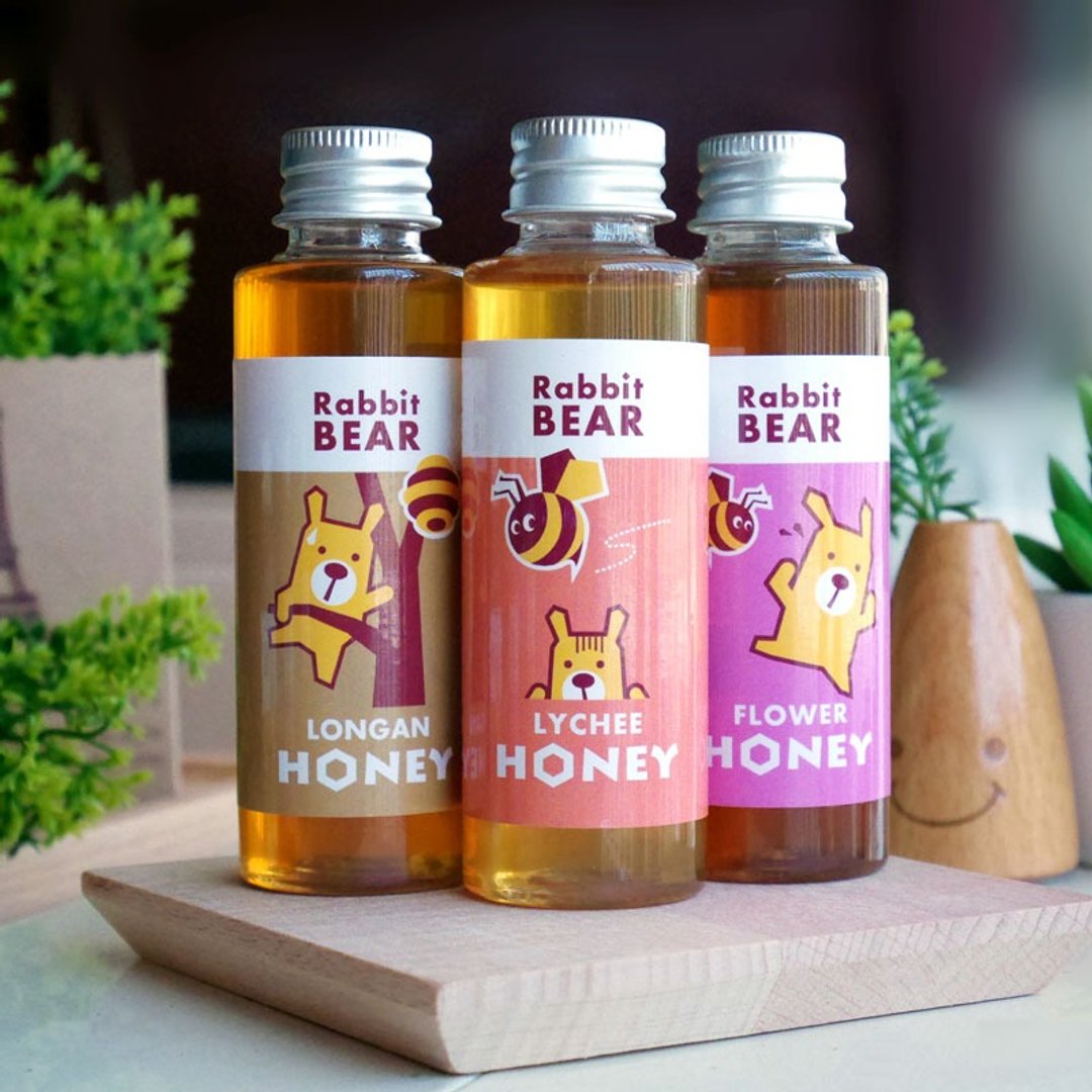 龙眼+荔枝+野花蜂蜜3入迷你组合包★Rabbit Bear★ - 蜂蜜/黑糖 - 新鲜食材 橘色