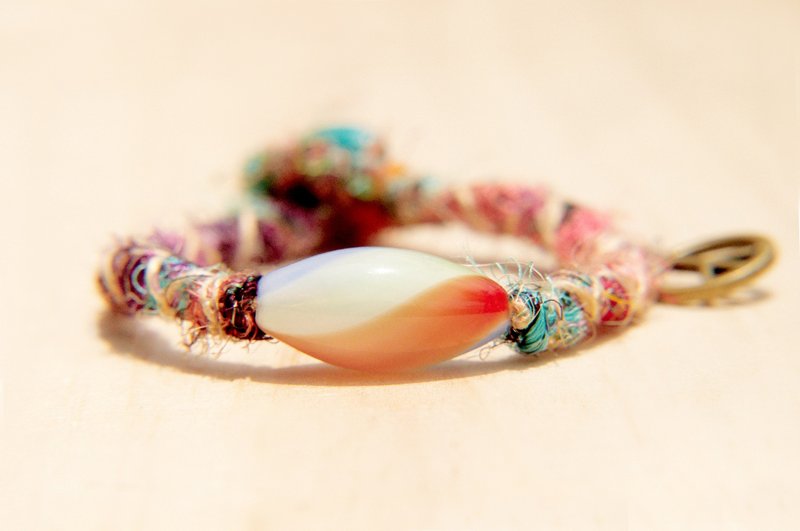 情人节礼物 定制化手捻彩色纱丽线手环-渐层条纹口吹玻璃+Peace - 手链/手环 - 其他材质 多色