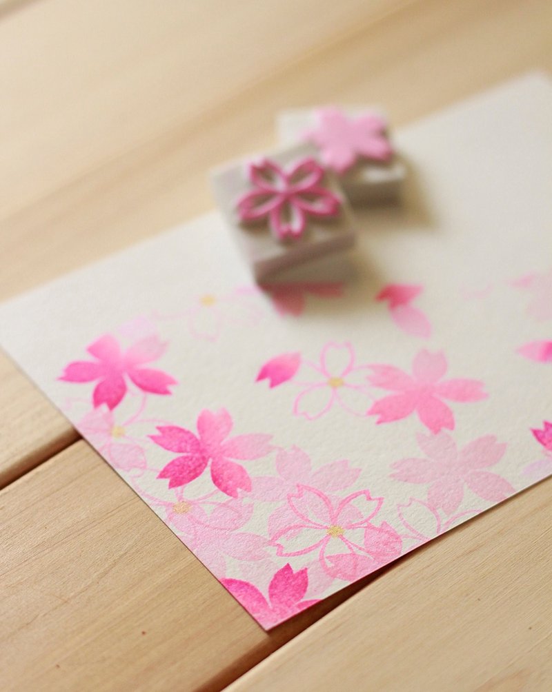 Apu手工章 纯美百搭樱花印章组 3枚装 手帐印章 尺寸可选 - 印章/印台 - 橡胶 