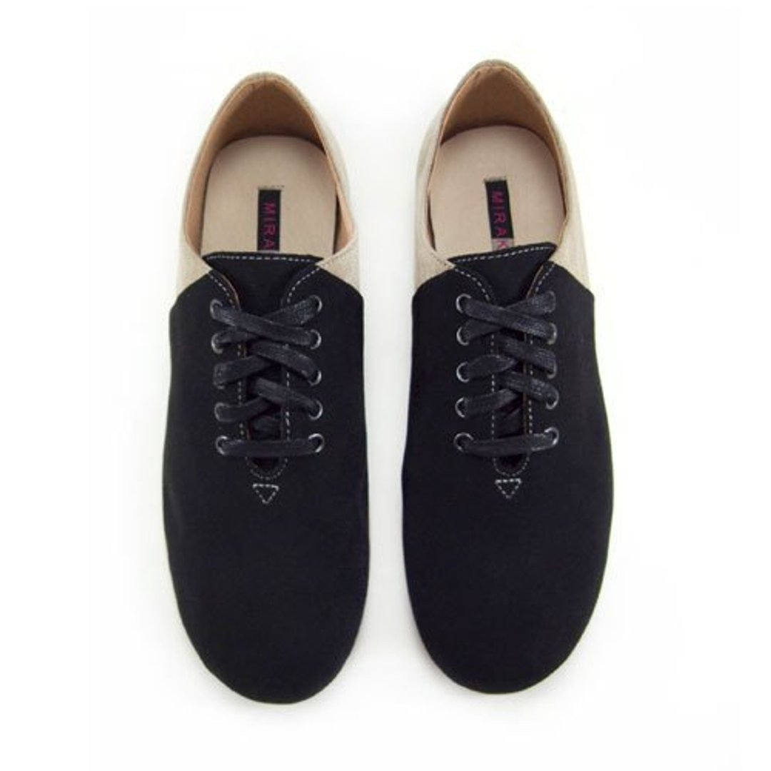 Two Tone Lace-up Shoes M1105A BlackKhaki - 女款休闲鞋 - 棉 黑色
