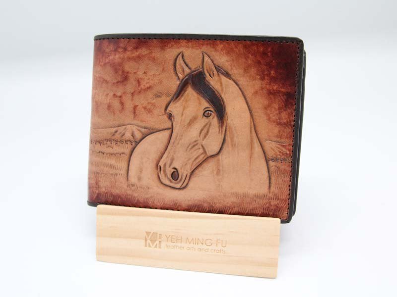 男用皮雕手绘短夹-动物系列 两折皮夹(附拉链大暗格) - 皮夹/钱包 - 真皮 咖啡色