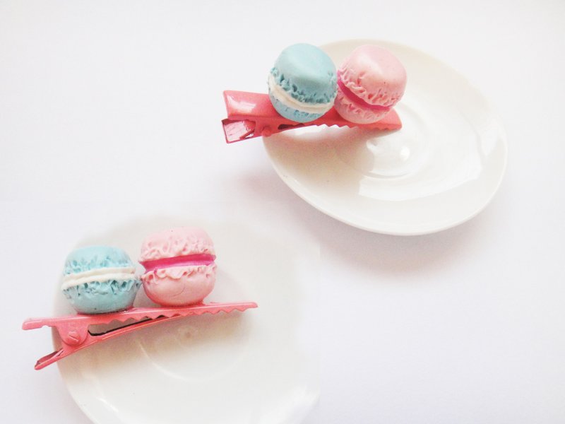 一对可爱的马卡龙缤纷发夹 - 发饰 - 粘土 粉红色