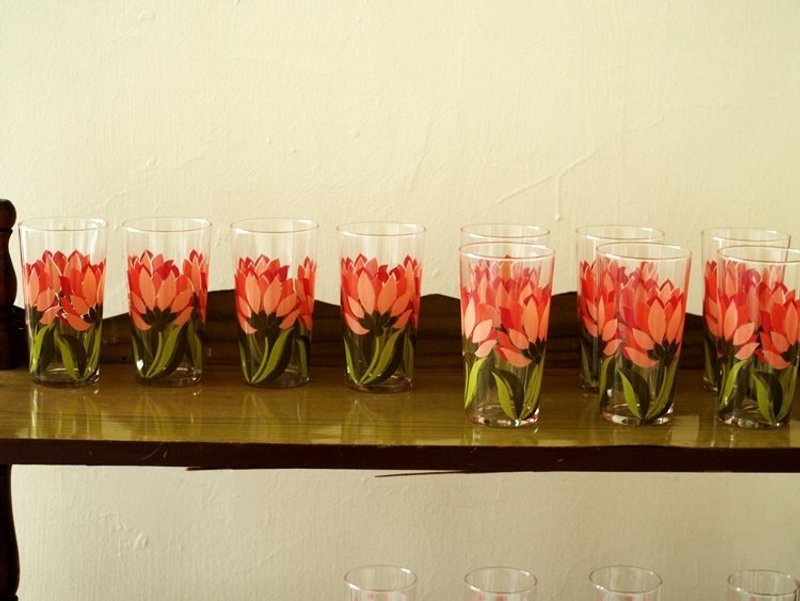 台湾老货-印花玻璃杯-九个一起卖 - 其他 - 其他材质 橘色