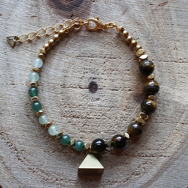 Muse自然风系列NO.125蓝黄虎眼石东菱玉黄铜不对称手链 - 手链/手环 - 其他材质 多色