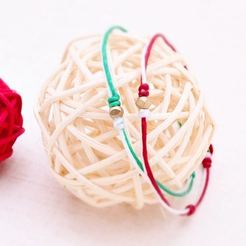 ♥圣诞节 交换礼物♥蚕丝蜡绳铜珠手链【雪中圣诞】基本款 可订制 OldNew Lady - 手链/手环 - 防水材质 多色