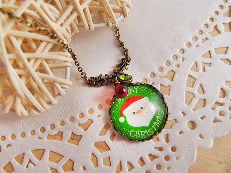 西西丫法 ◎ 圣诞快乐 x 古铜系锁骨炼 x 圣诞老公公 x 翠绿水钻 x 进口捷克水滴珠 】圣诞节 - 项链 - 其他材质 绿色