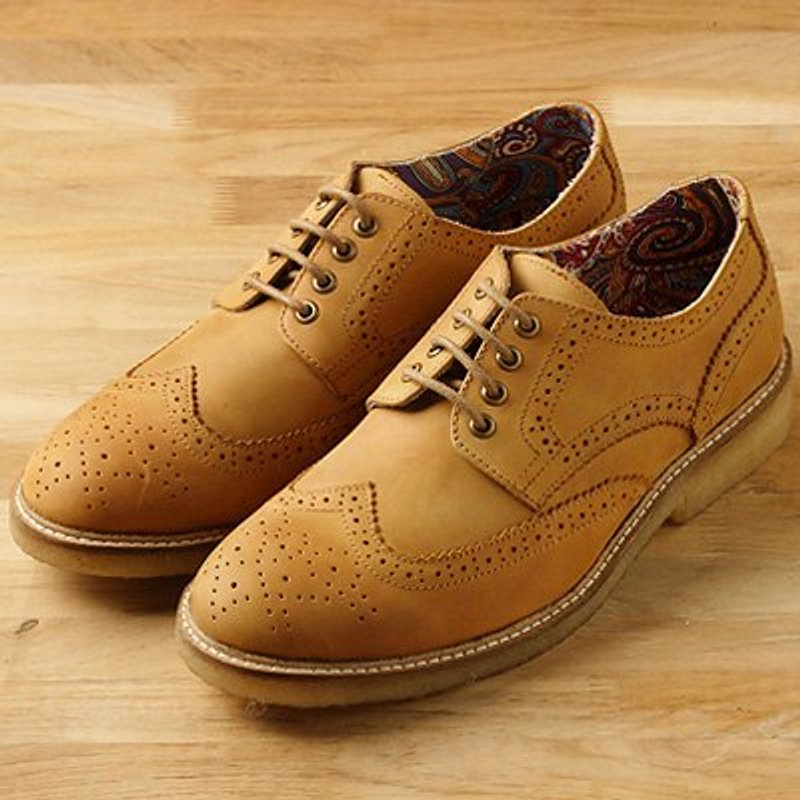 Vanger 优雅美型·休闲雅趣生胶翼纹牛津鞋║Va116棕 - 男款牛津鞋/乐福鞋 - 真皮 金色