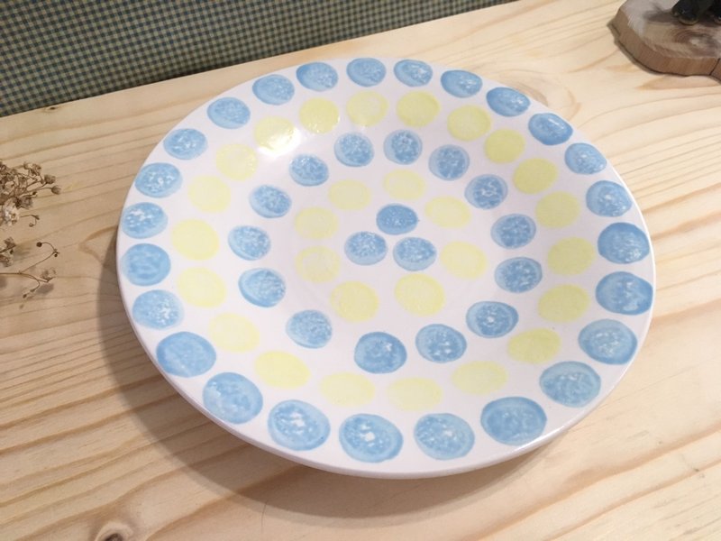 花花 陶盘 *手工制作,独一无二* - 浅碟/小碟子 - 陶 蓝色