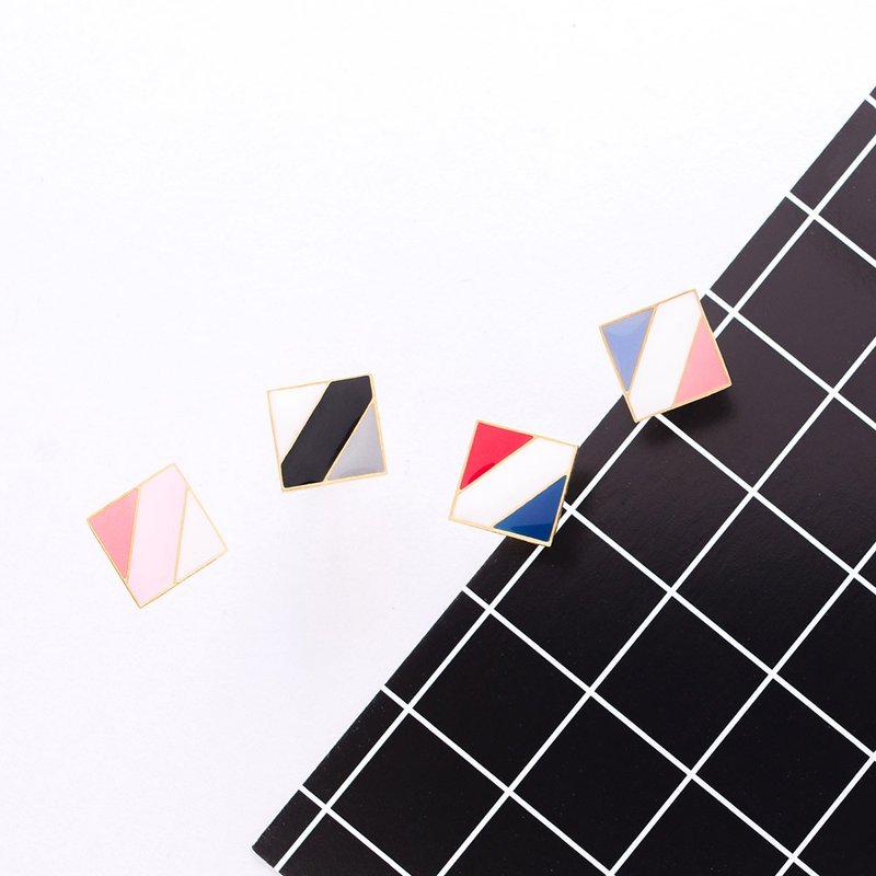 方形色块 手作耳环 - 耳环/耳夹 - 其他金属 多色