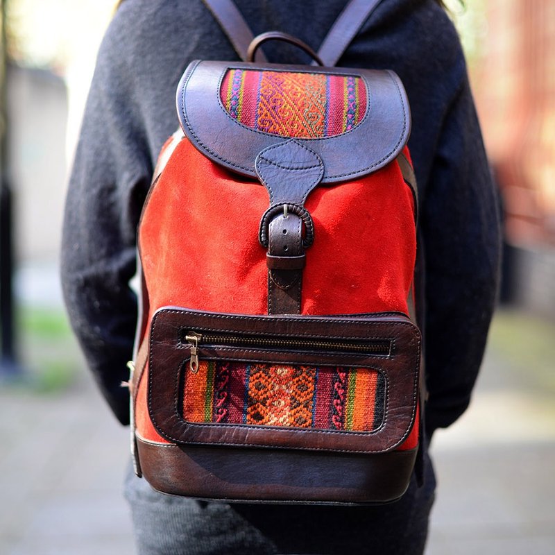 Manolo 绒布织纹双肩包 红 - 后背包/双肩包 - 真皮 红色