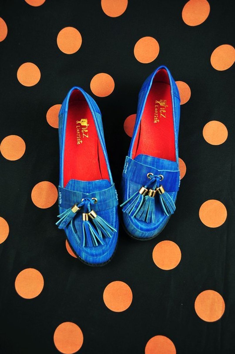 穆勒咖啡馆．流苏乐福大理石(渡假蓝) - 女款休闲鞋 - 真皮 蓝色