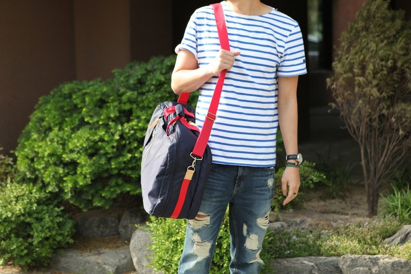 【牛一水佘】韩国 ithinkso Capsule Bag 旅行胶囊 3way 多功能背包 侧背 后背 手提 - 侧背包/斜挎包 - 棉．麻 蓝色