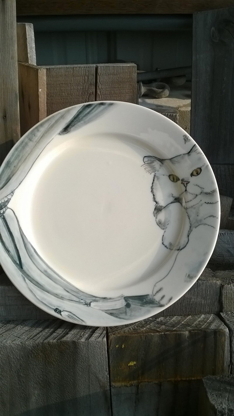 童话风格。彩绘-波斯猫的午后-餐点装饰瓷盘 - 浅碟/小碟子 - 瓷 蓝色