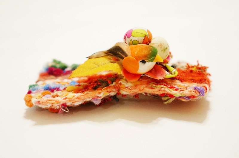 kammistry.// 织女系列 - 手织 别针发夹两用(橙) - 胸针 - 其他材质 橘色