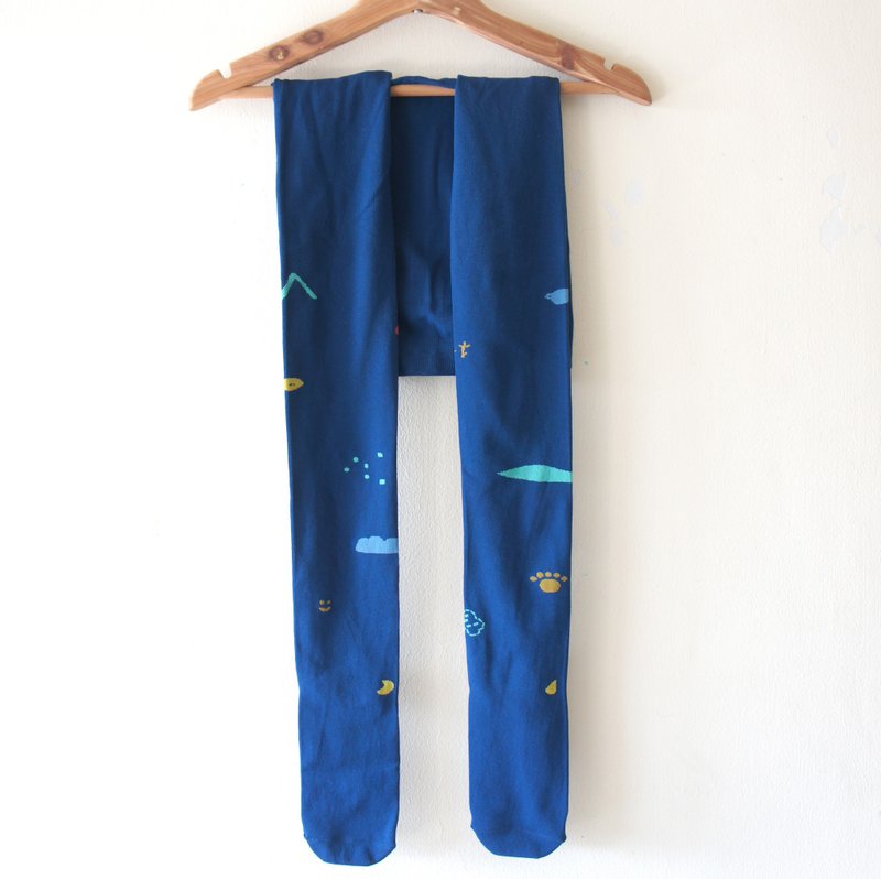 小狗鼻子、小猫微笑、绿山、小花、掌印、星球 蓝色双脚裤袜 - 女装长裤 - 其他材质 蓝色