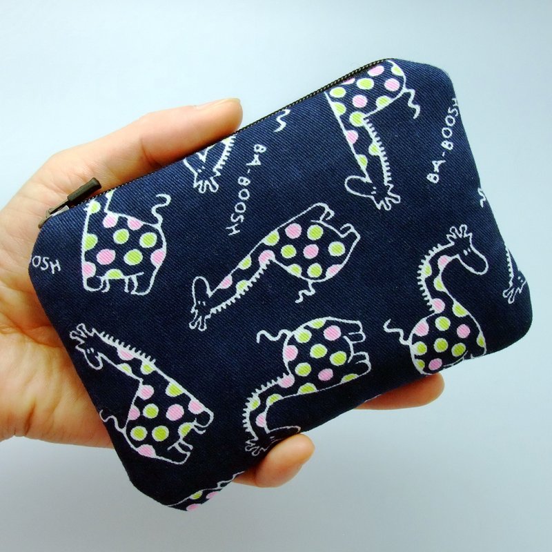 拉链零钱包/卡片包/钥匙包/耳机包/小物包 (长颈鹿) (ZS-55) - 零钱包 - 棉．麻 蓝色