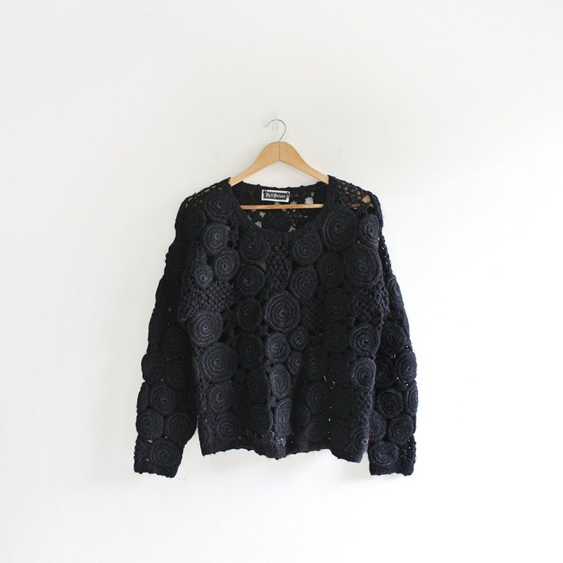 │Slowly│黑-螺旋的迷幻空间.古着毛衣│vintage.复古.文艺.缕空.可爱.甜美.率性 - 女装针织衫/毛衣 - 其他材质 黑色