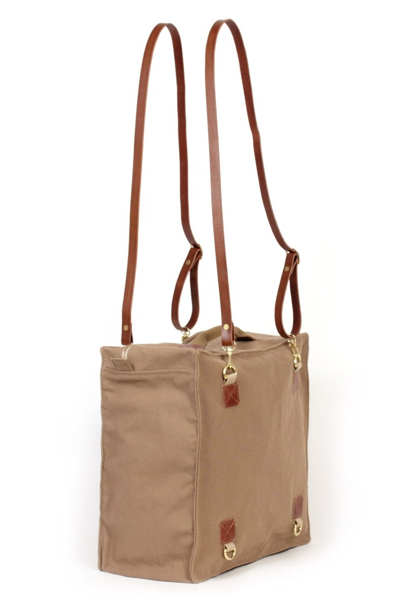 小立方体三用包 原创设计真皮背带帆布包 - 限量品 - 侧背包/斜挎包 - 其他材质 咖啡色