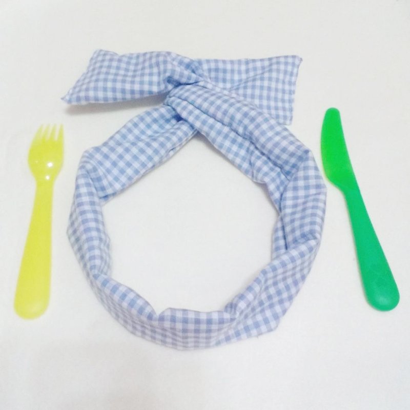 :: 尾鱼蛋饼:: 弯弯的兔耳朵发带/水蓝格子 - 发饰 - 其他材质 蓝色