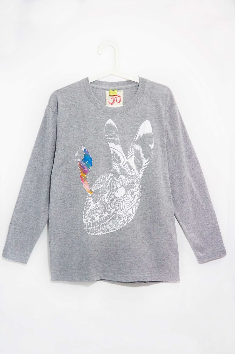 男版手感长袖上衣 / 旅行T - 爆炸兔 ( 麻花灰M ) - 男装上衣/T 恤 - 棉．麻 灰色