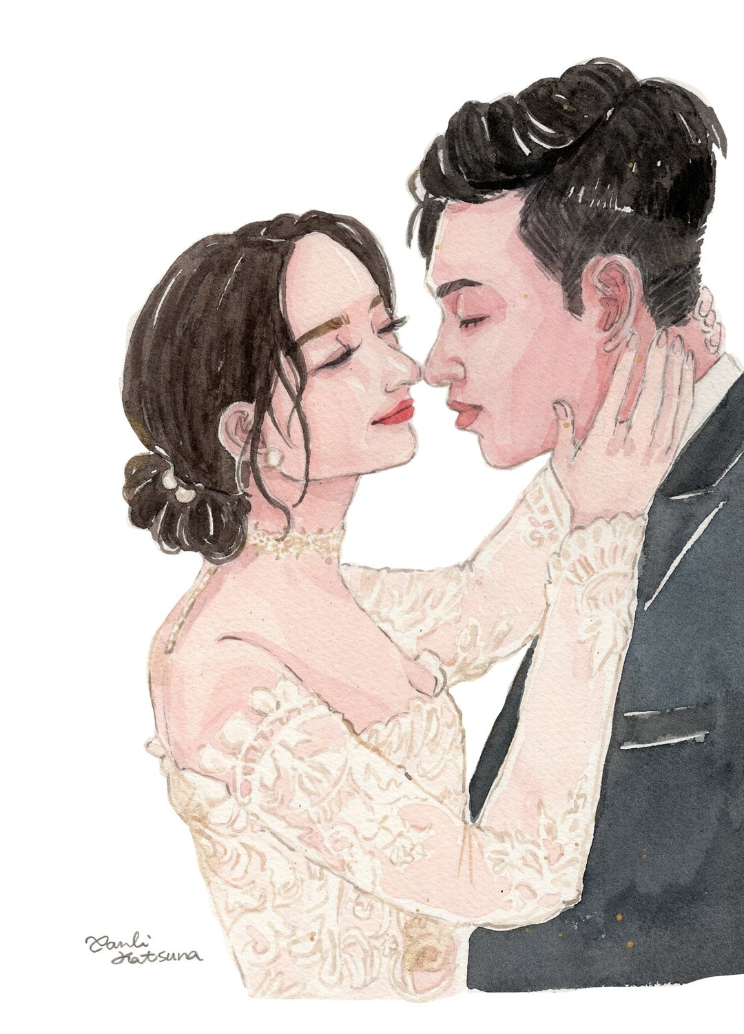 People Portrait 婚纱A4画像  / 甜蜜双人 / 结婚贺礼 - 订制画像 - 纸 多色
