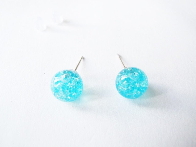 ＊Rosy Garden＊天蓝色鱼子酱玻璃珠子水流动玻璃球耳环 可换耳夹 - 耳环/耳夹 - 玻璃 绿色