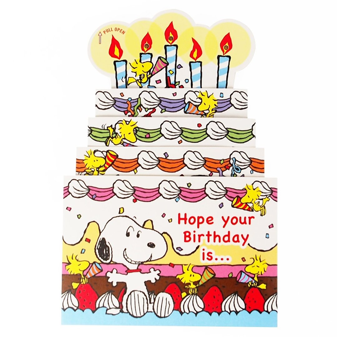 Snoopy 幻灯片大蛋糕【Hallmark-Peanuts史奴比-立体卡片/音乐 生日祝福】 - 卡片/明信片 - 纸 黄色