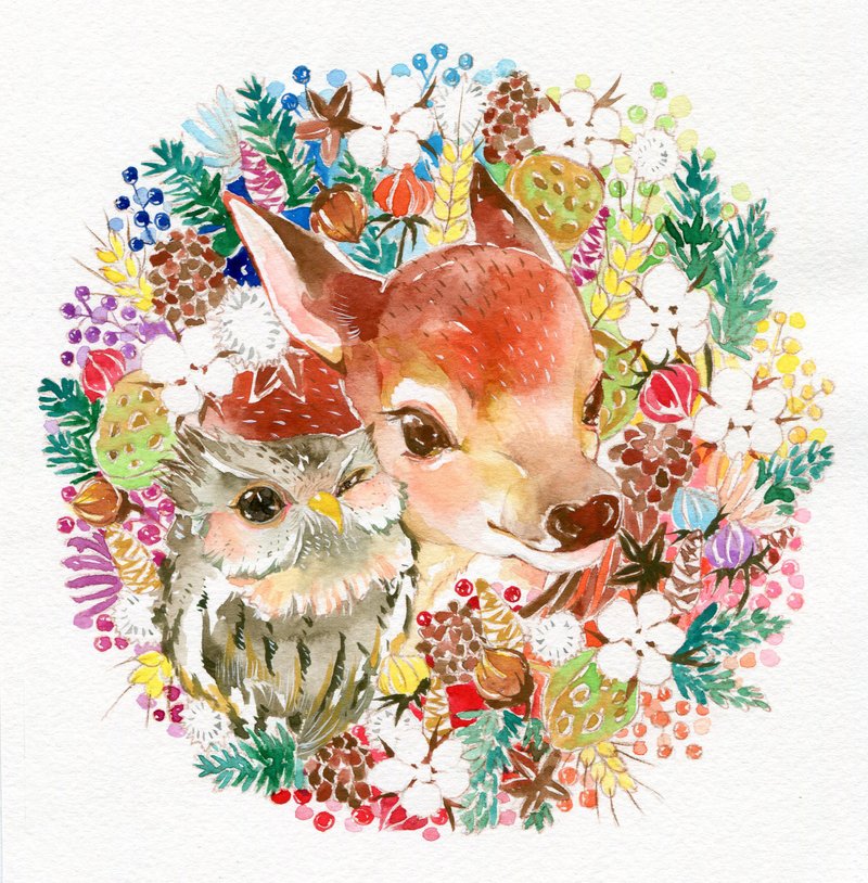 猫头鹰&小鹿款方形贺卡 - 卡片/明信片 - 纸 多色