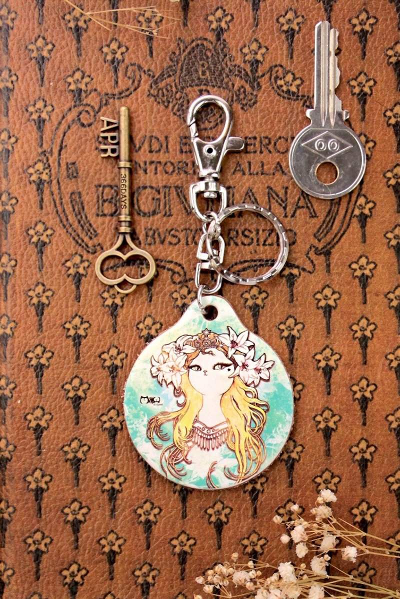 好喵~植鞣牛皮钥匙圈-金发慕夏猫 - 钥匙链/钥匙包 - 真皮 