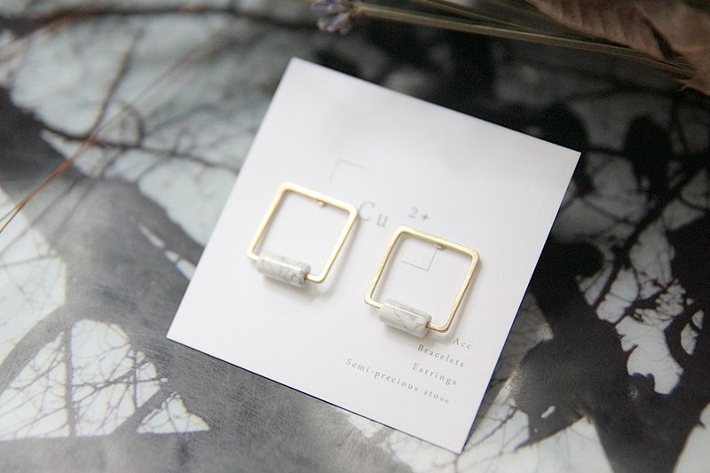 大理石公爵／天然白纹石管／金工设计黄铜耳环／目前手工库存：1 - 耳环/耳夹 - 其他金属 金色