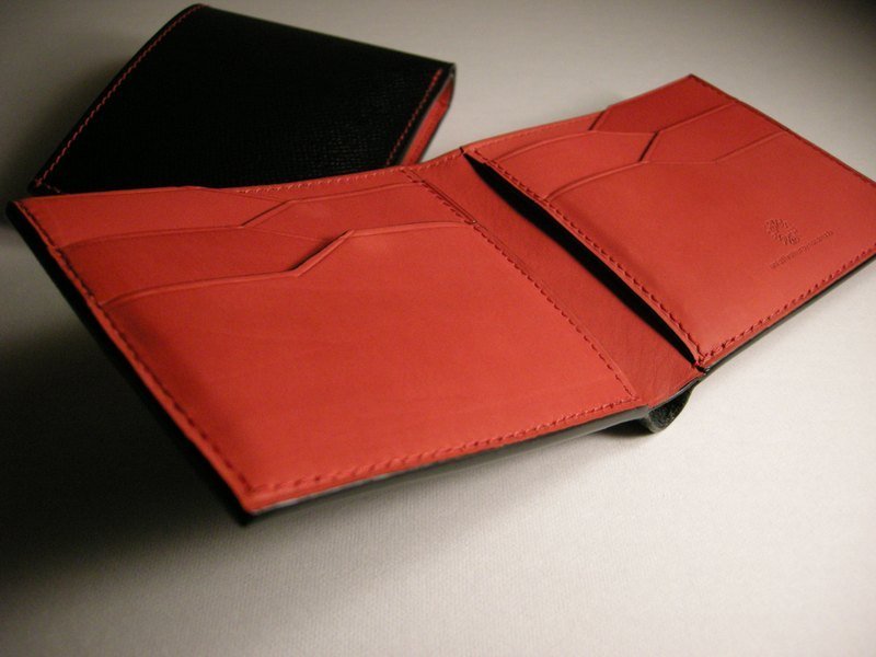 isni 八卡全牛皮短夹~富贵红 *限量手作り*(完售) - 皮夹/钱包 - 真皮 黑色