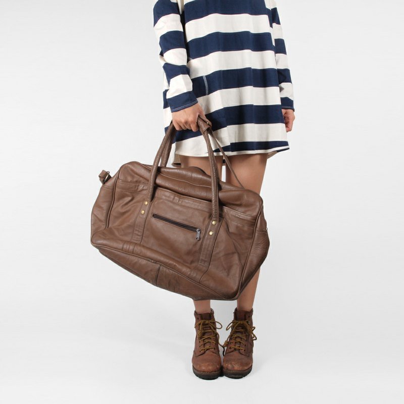 │moderato│时间的旅行vintage复古皮革两用侧背包/欧美古董包/手提包 - 手提包/手提袋 - 真皮 咖啡色