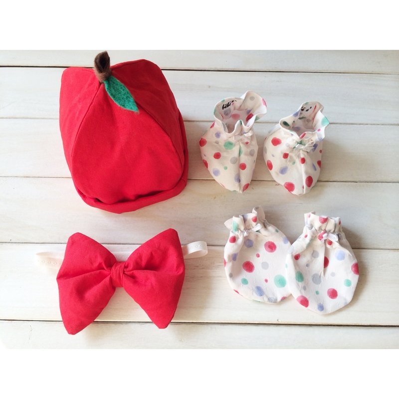 MIT手作 初生女宝宝苹果帽子 满月弥月礼物 附包装 - 满月礼盒 - 棉．麻 红色