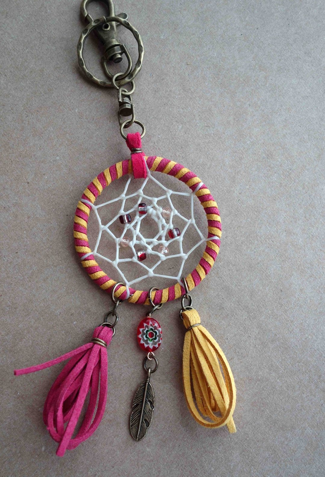 ~米+熊~ 捕梦网 Dreamcatcher (钥匙圈/双色桃红黄) - 钥匙链/钥匙包 - 其他金属 蓝色