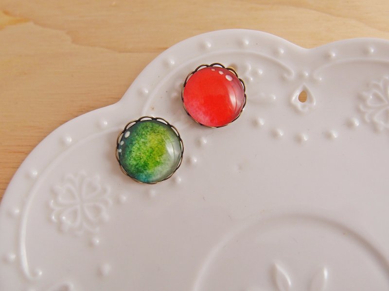 水晶泡泡 【 CA002】 纯色版贴耳小耳环 x  贴耳 针式、夹式、钢针 耳环 】新年红 - 耳环/耳夹 - 其他材质 多色