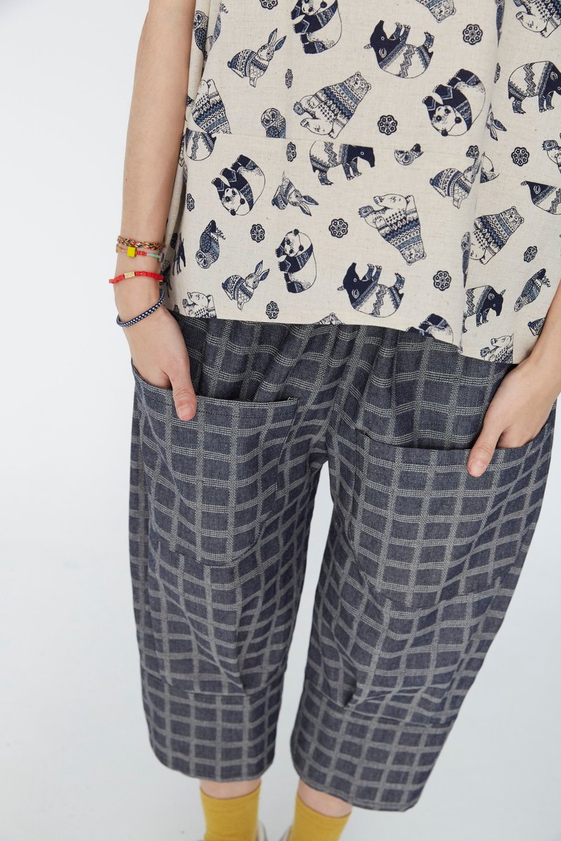 >>小方格八分牛仔裤<< - 女装长裤 - 其他材质 蓝色