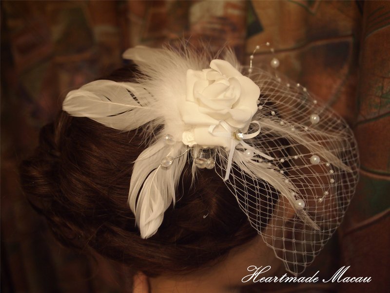 西式 婚礼 新娘 发夹 玫瑰 羽毛 头饰 发饰 结婚礼物 - 发饰 - 其他金属 白色