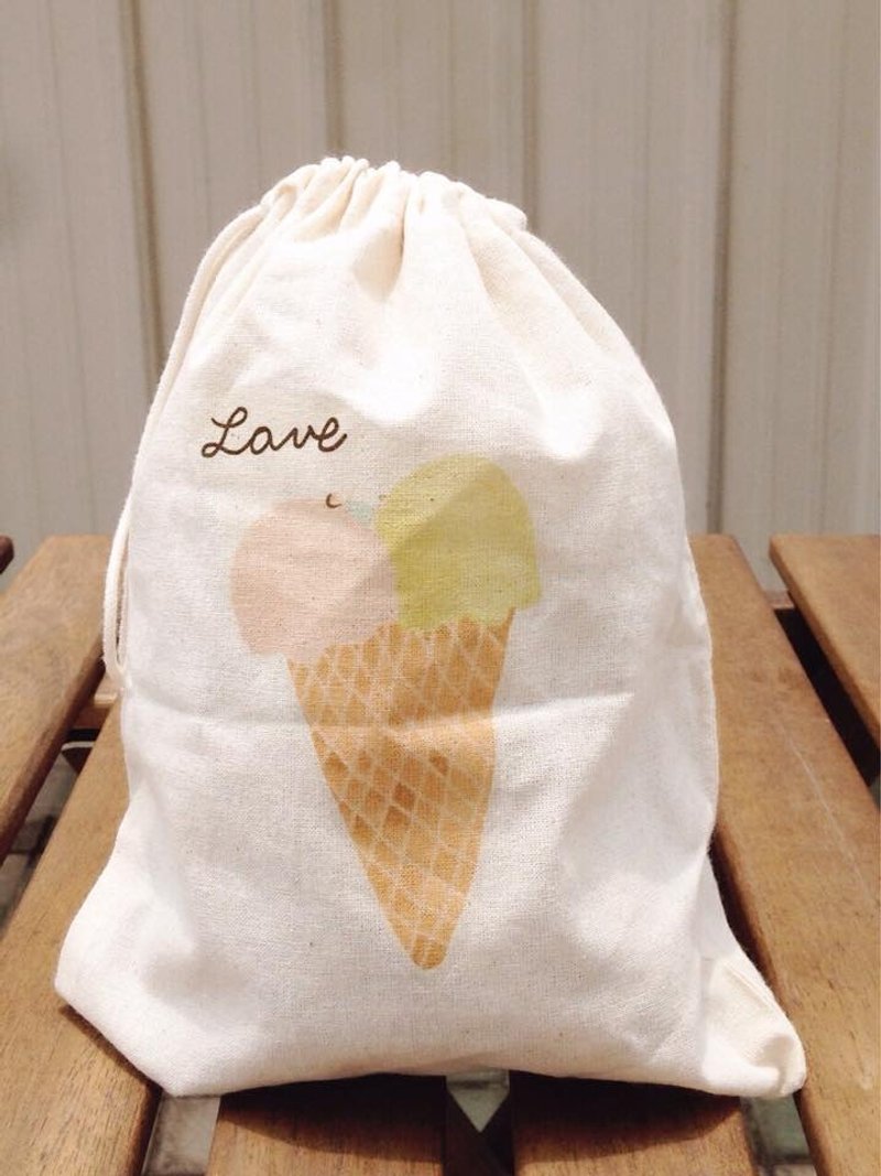 劈鸡姐姐 #冰淇淋＃棉麻收纳束口袋 - 化妆包/杂物包 - 棉．麻 白色