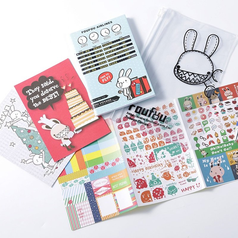 《Foufou》文具笔记包-蓝白格原子笔(多款笔记本可挑选) - 笔记本/手帐 - 其他材质 多色