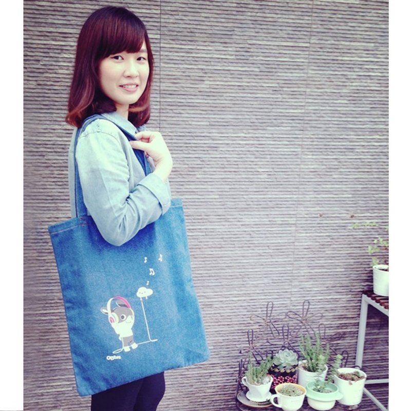 欧彼兔OBtuz X kuroi-T 联名丹宁牛仔肩背包  “想念你” - 侧背包/斜挎包 - 其他材质 卡其色