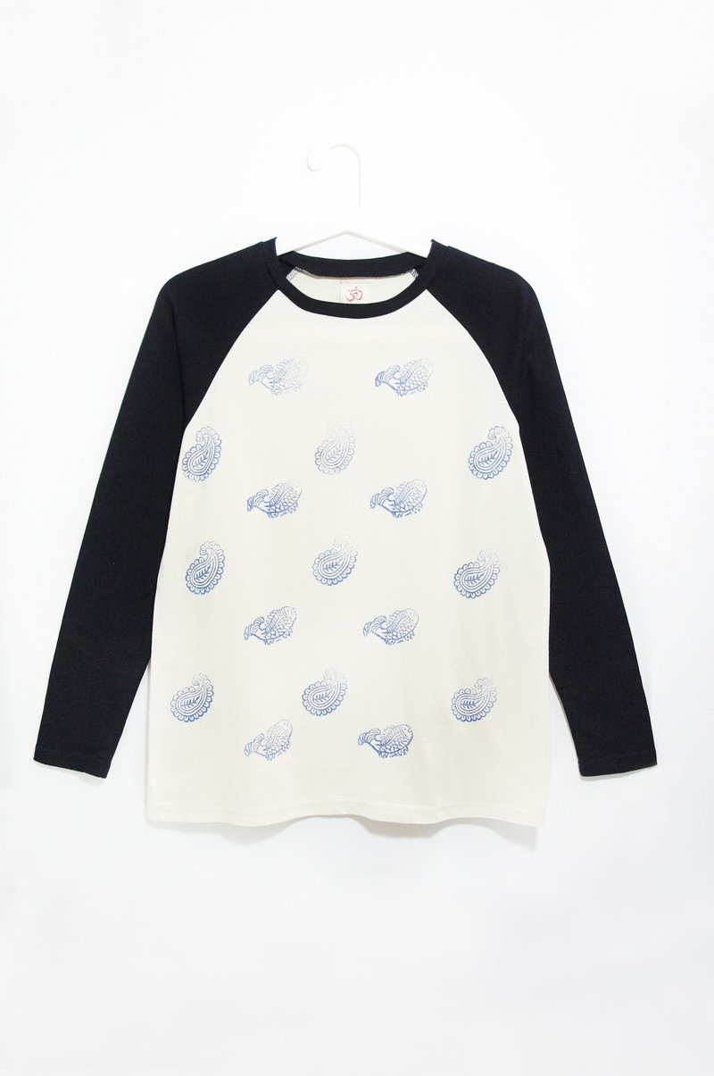 女装纯棉长袖棒球装上衣 / 撞色印花T-shirt - 鱼与森林世界 - 女装上衣 - 其他材质 黑色