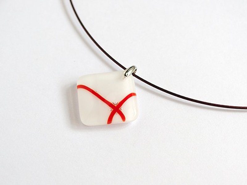 现代简约 红色线条 窑烧玻璃坠子 - 项链 - 玻璃 白色