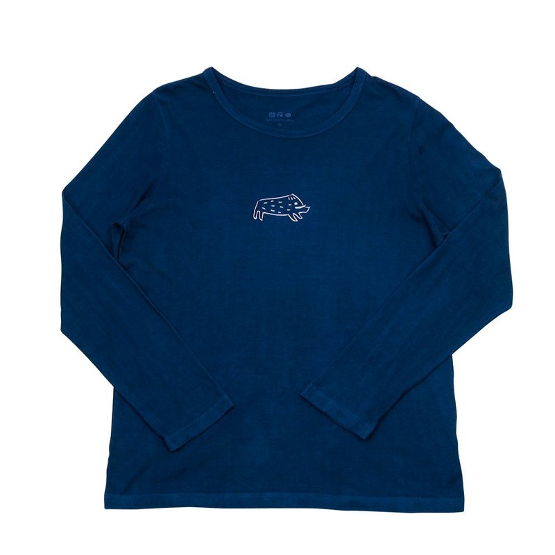 蘑菇Mogu天然染/ 有机棉长T/ 野猪 - 女装衬衫 - 棉．麻 蓝色