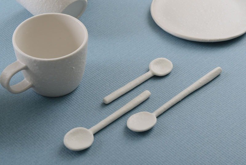 植岛陶制 雪饼搅拌匙 / 情人节 母亲节 圣诞节 交换礼物 圣诞节 / - 餐刀/叉/匙组合 - 陶 白色