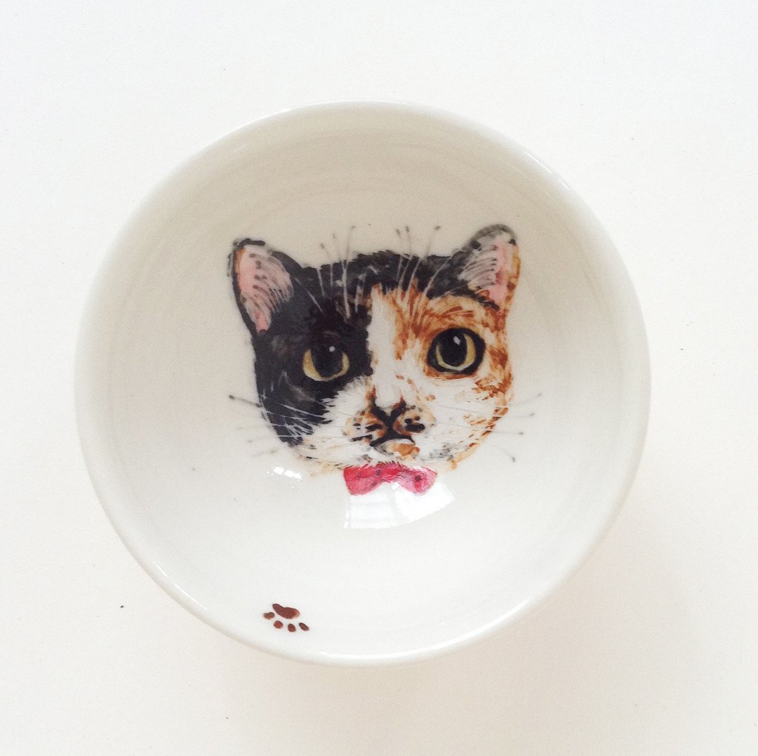 手绘小茶杯-三色猫 - 茶具/茶杯 - 瓷 橘色