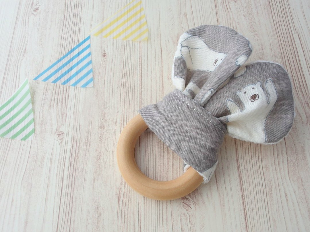 Wooden Teething Ring.Organic Wooden Ring,Handmade,Sensory Toy,Natural Maple Wood,Polar Bear,Boy,Girl - 玩具/玩偶 - 木头 咖啡色