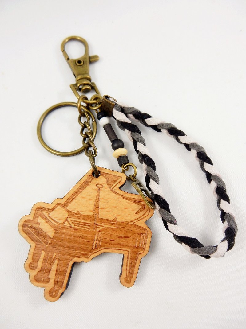 god leading-【音乐系列】一只钢琴款 key 独家设计贩售 情侣 友情 定制 100分心意礼物 时尚 复古 古铜 生日 玩音乐 - 钥匙链/钥匙包 - 木头 咖啡色