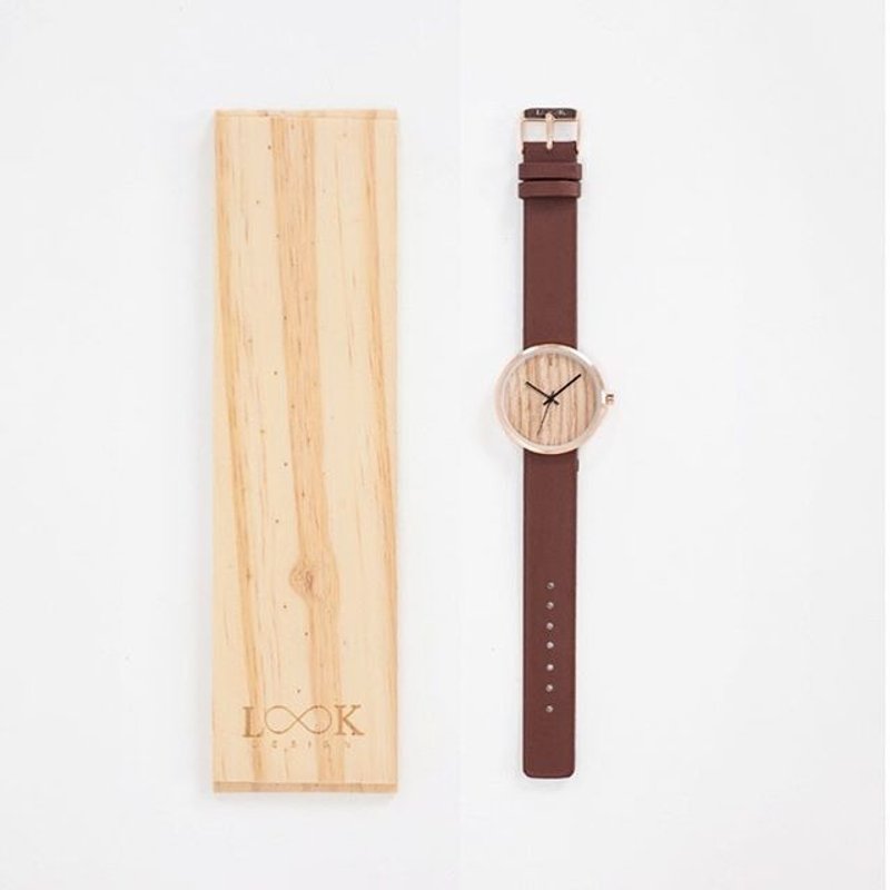 手工枫木手表 - 玫瑰金表壳/咖啡色皮革 - 女表 - 木头 咖啡色